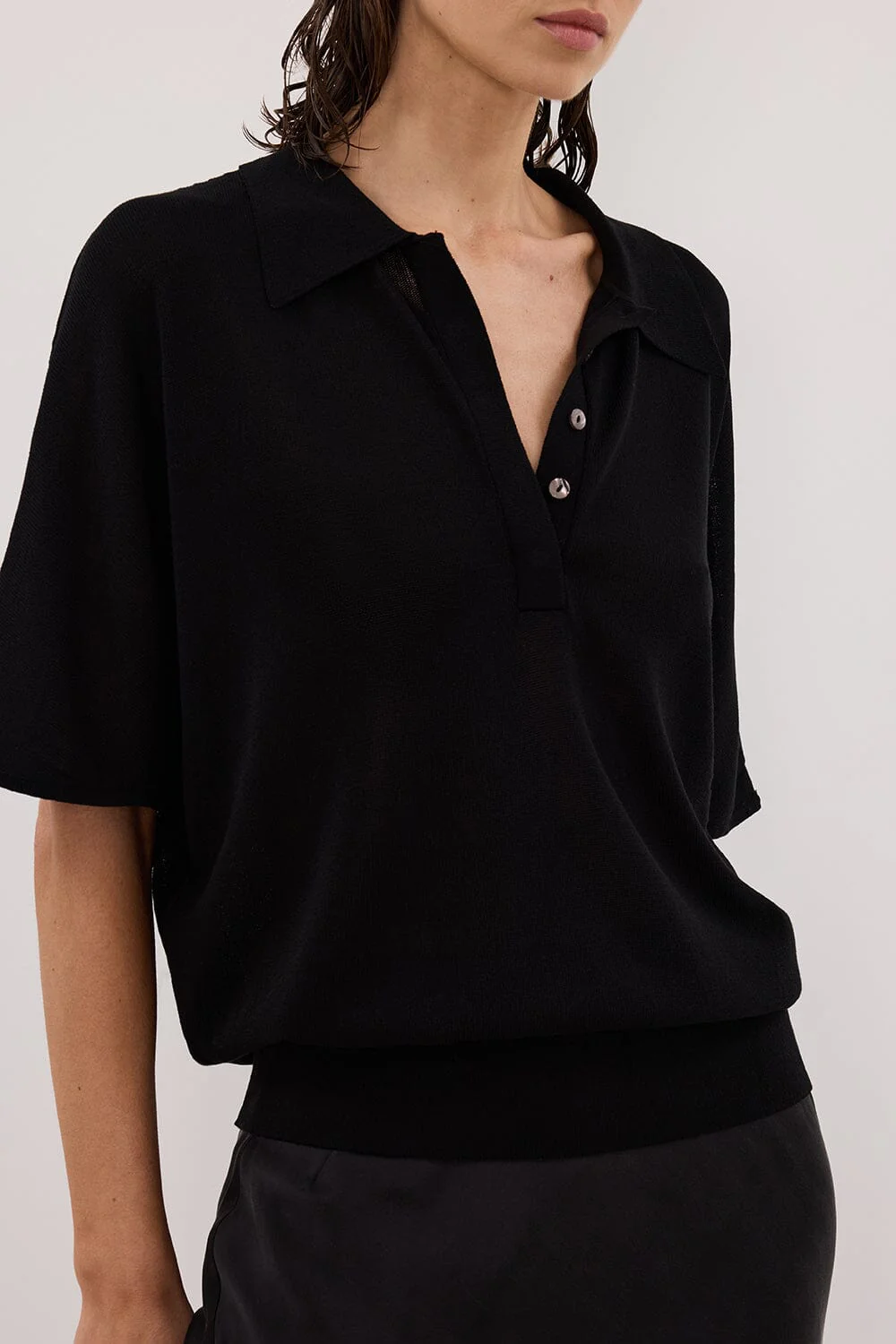 ELI BLACK POLO KNIT TOP - Image 5