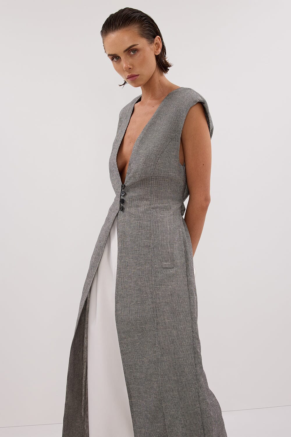 ELIAS CHARCOAL LONGLINE VEST - Image 2