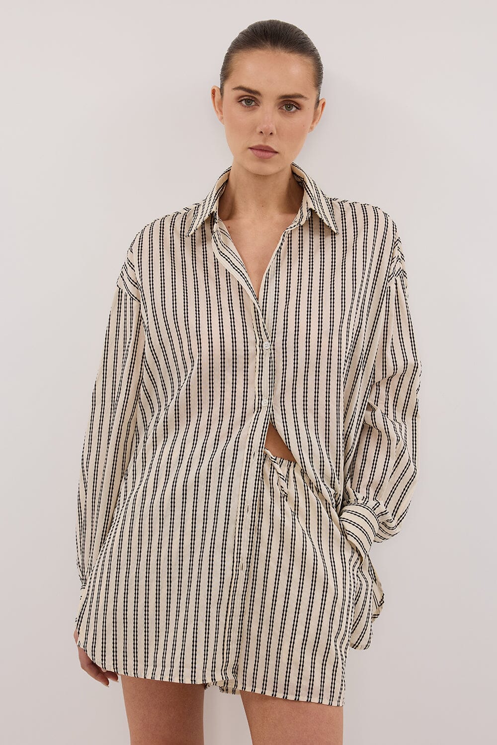ELLIE CREAM OVERSIZED LONG SLEEVE STRIPE SHIRT - Image 2
