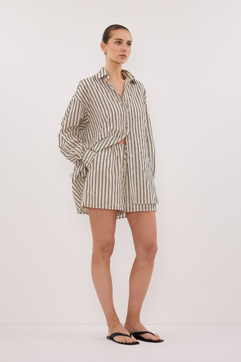 ELLIE CREAM OVERSIZED LONG SLEEVE STRIPE SHIRT - Image 3