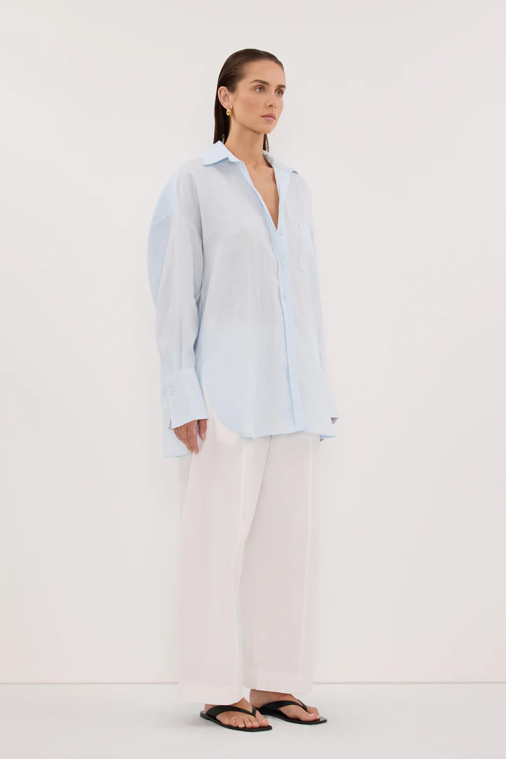 ELLIS ICE BLUE LONG SLEEVE LINEN SHIRT - Image 4