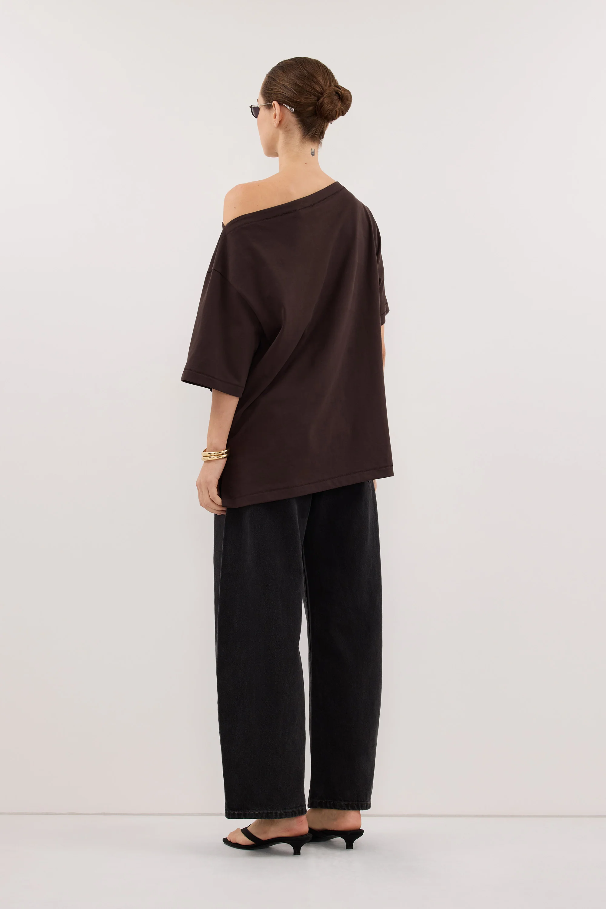 ESME BITTER CHOC ASYM BOAT NECK TEE - Image 4