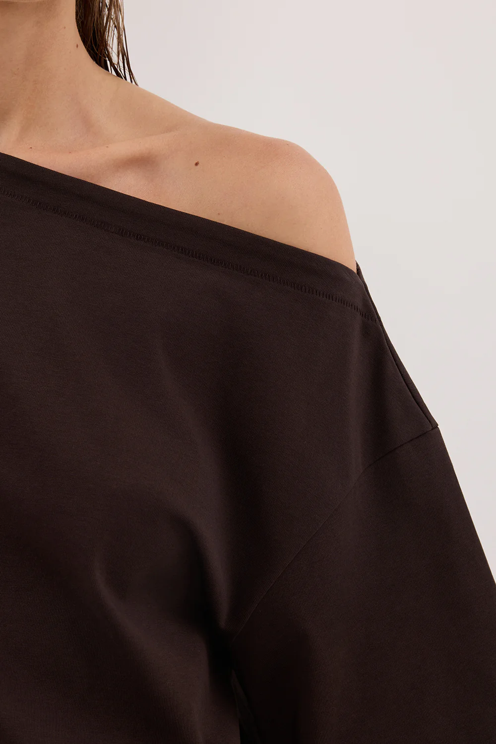 ESME BITTER CHOC ASYM BOAT NECK TEE - Image 5