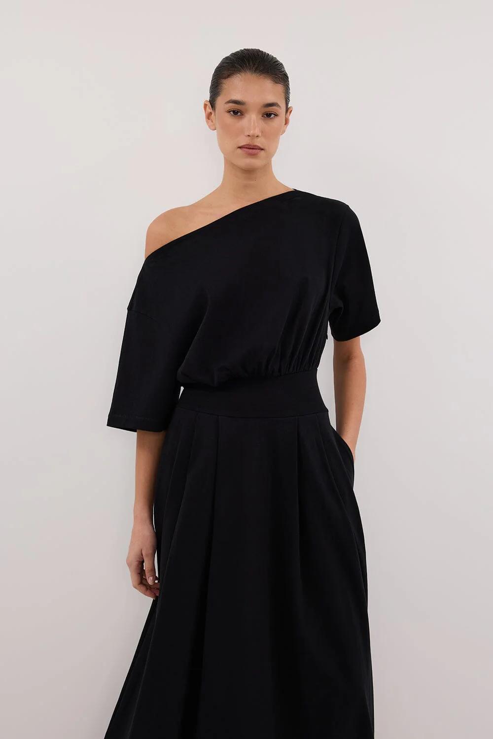 ESME BLACK ASYM MAXI DRESS - Image 2