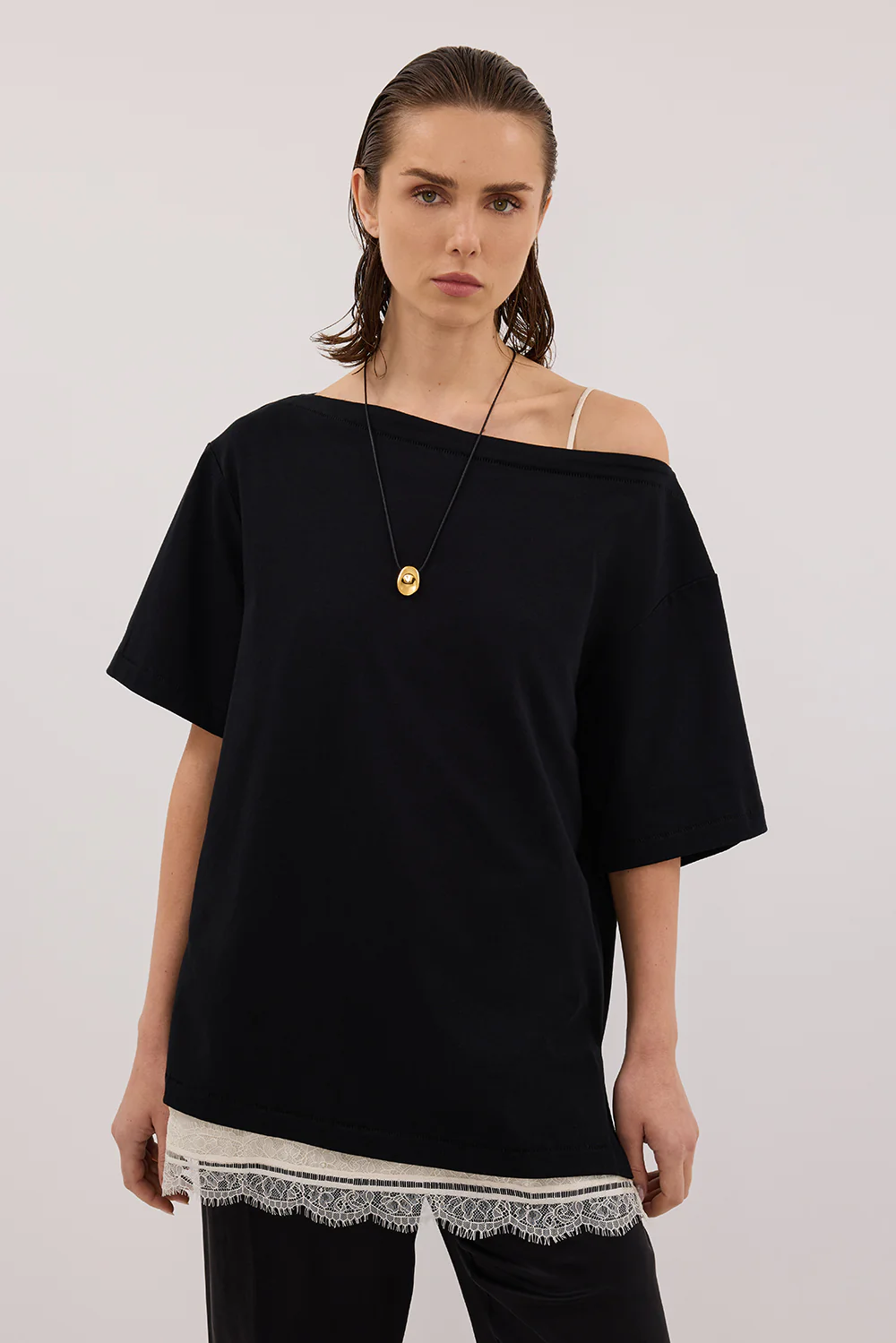 ESME BLACK ASYM BOAT NECK TEE - Image 2