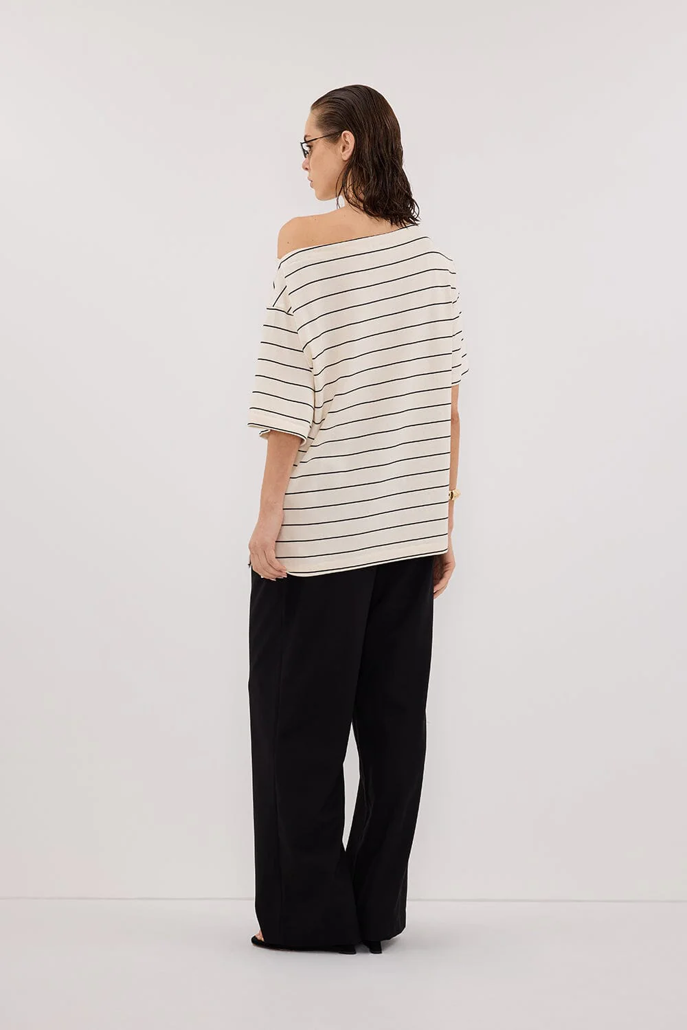 ESME OFF WHITE  STRIPE ASYM TEE - Image 4