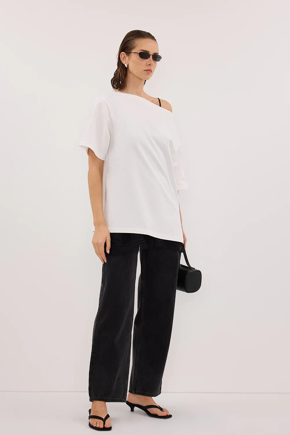 ESME WHITE ASYM BOAT NECK TEE - Image 3