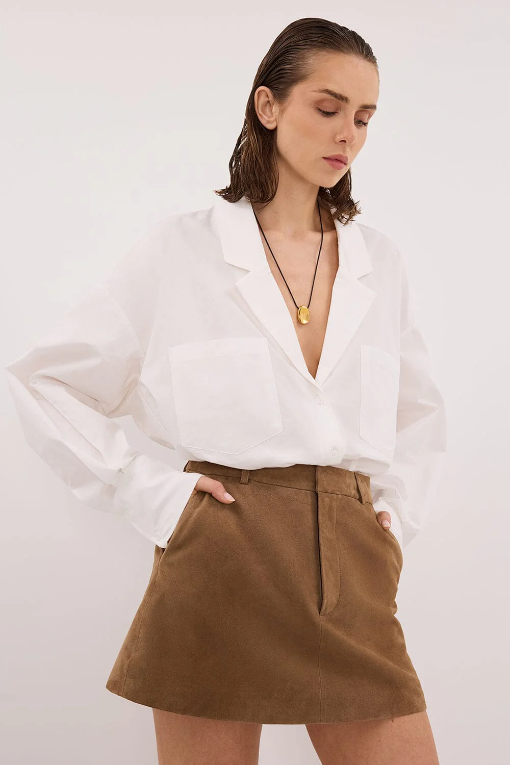 ESTELLE CHESTNUT SUEDE MINI SKIRT - Image 2