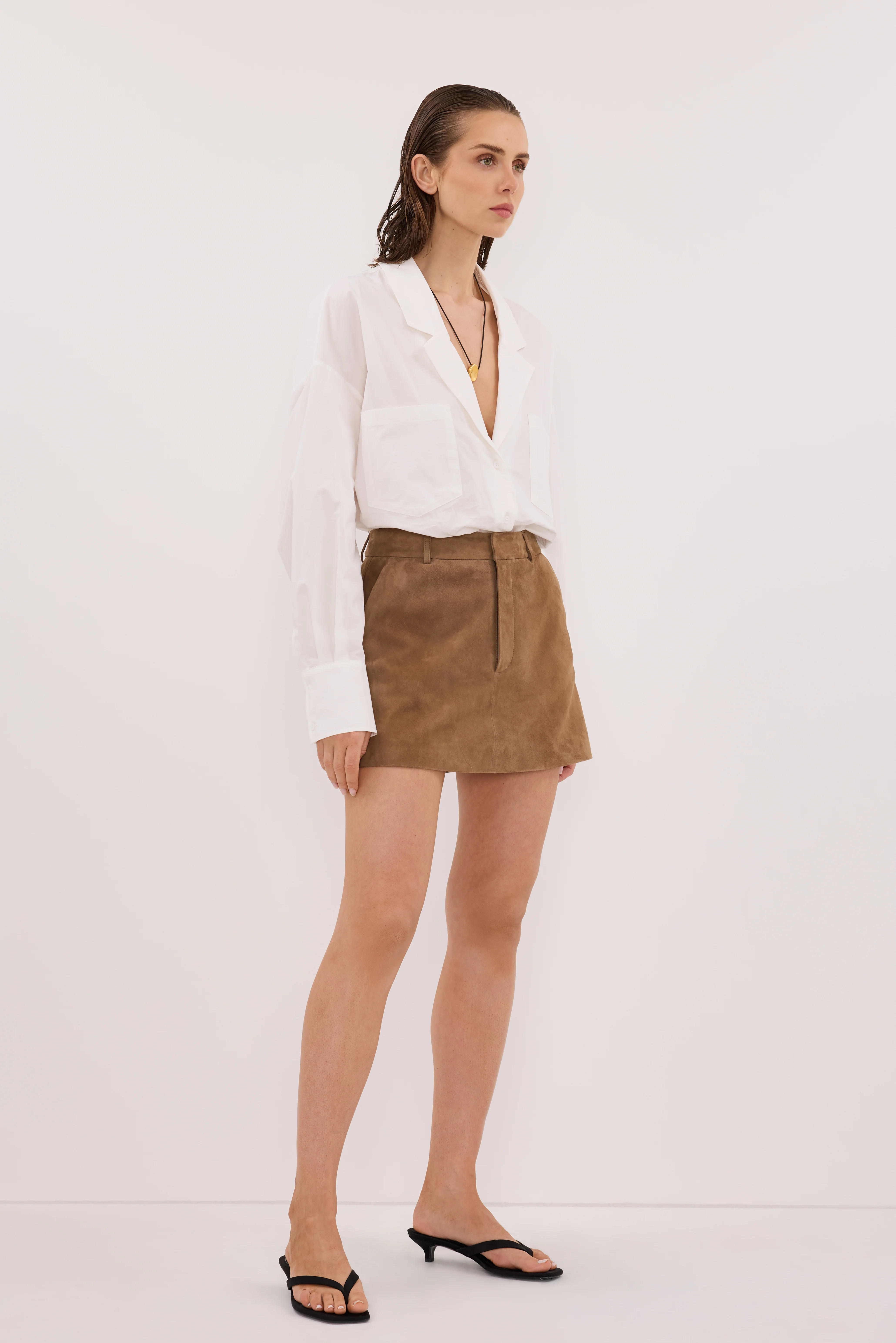 ESTELLE CHESTNUT SUEDE MINI SKIRT - Image 3