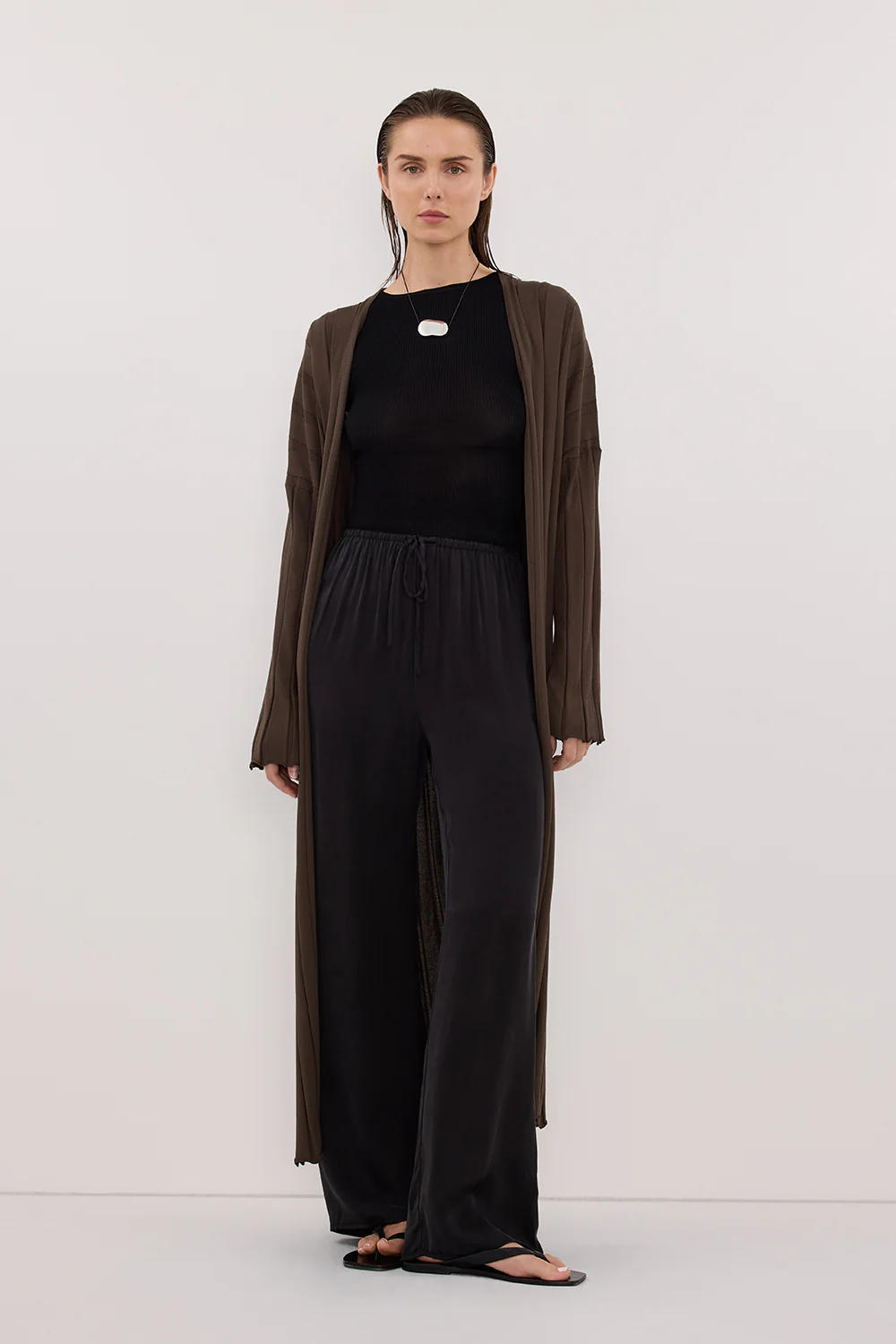 EVE DARK OLIVE KNIT MIDI CARDIGAN