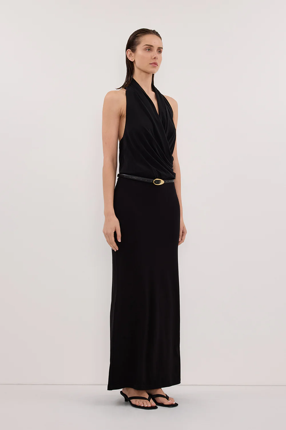 FELICITY BLACK SLEEVELESS HALTER MIDI DRESS - Image 3