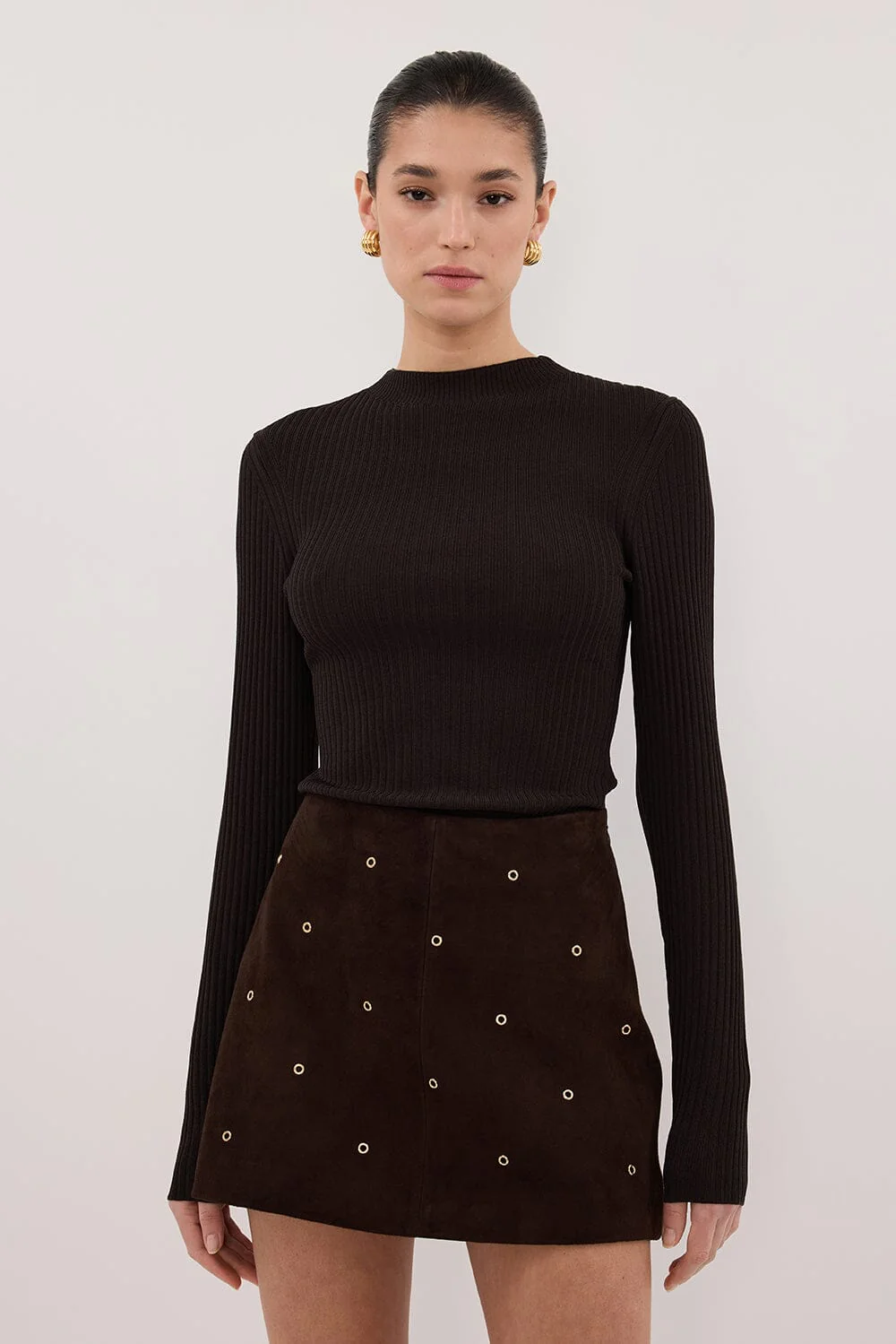 FIORA BITTER CHOC LONG SLEEVE KNIT TOP - Image 2