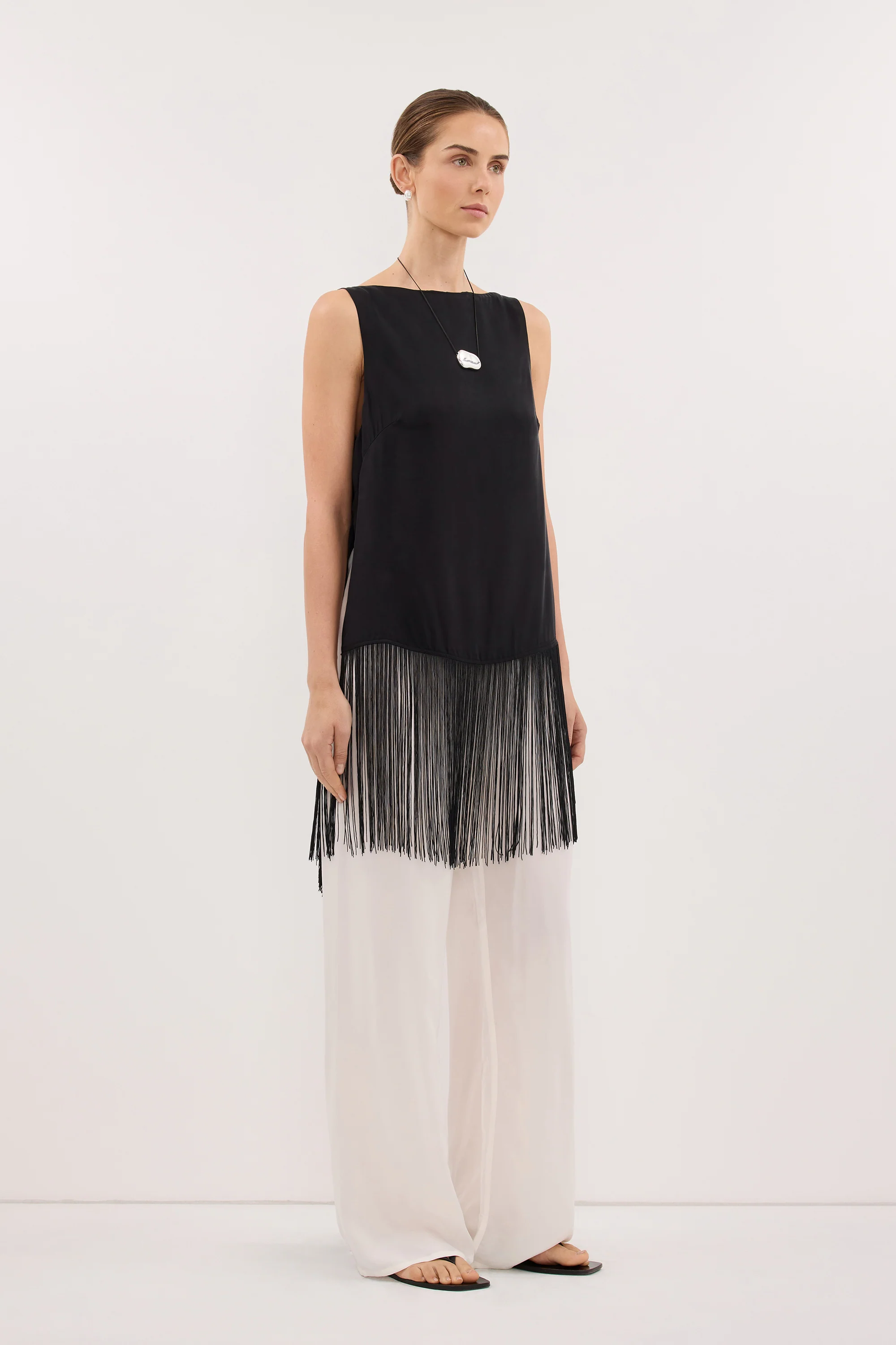 FIORA BLACK CUPRO FRINGE TOP - PRE ORDER - Image 3