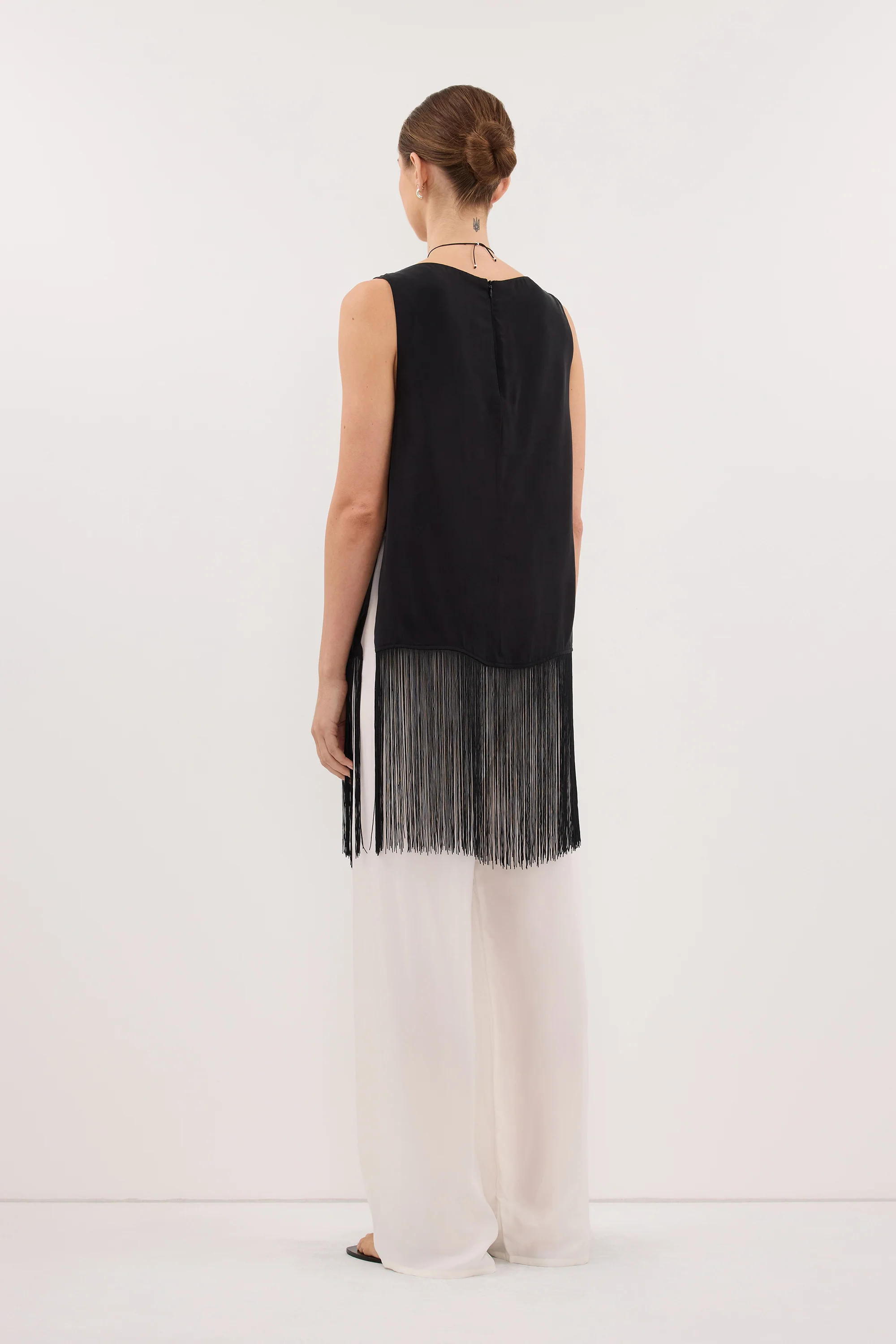 FIORA BLACK CUPRO FRINGE TOP - PRE ORDER - Image 4