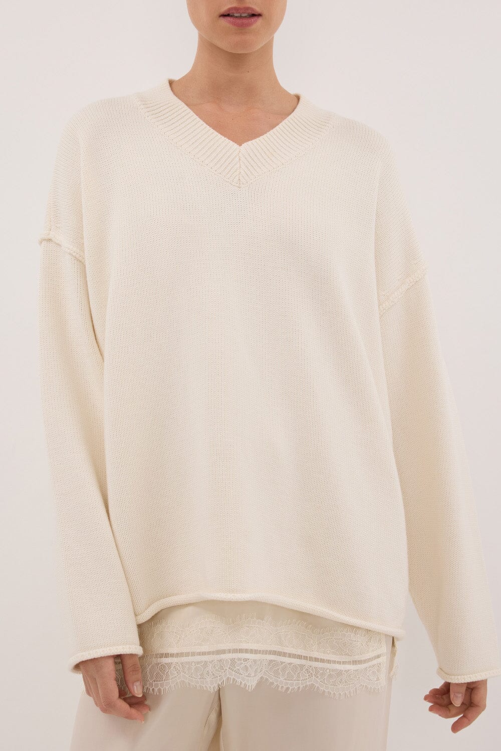 FLINT CREAM V NECK KNIT JUMPER - Image 5