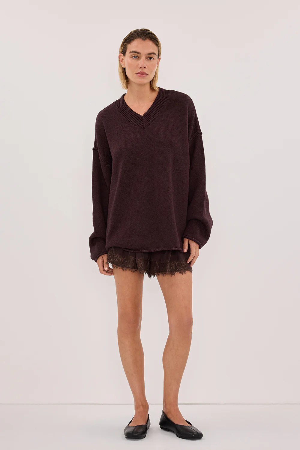 FLINT PLUM V NECK KNIT JUMPER - Image 5