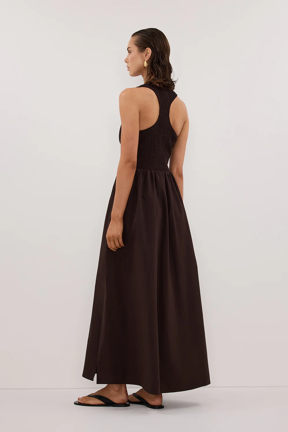 FLORENCE BURNT CHOC COTTON MIDI DRESS - Image 3