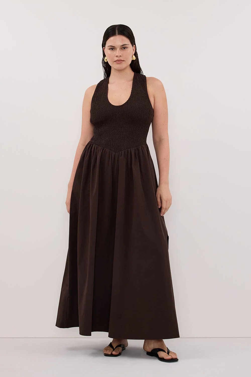 FLORENCE BURNT CHOC COTTON MIDI DRESS - Image 5