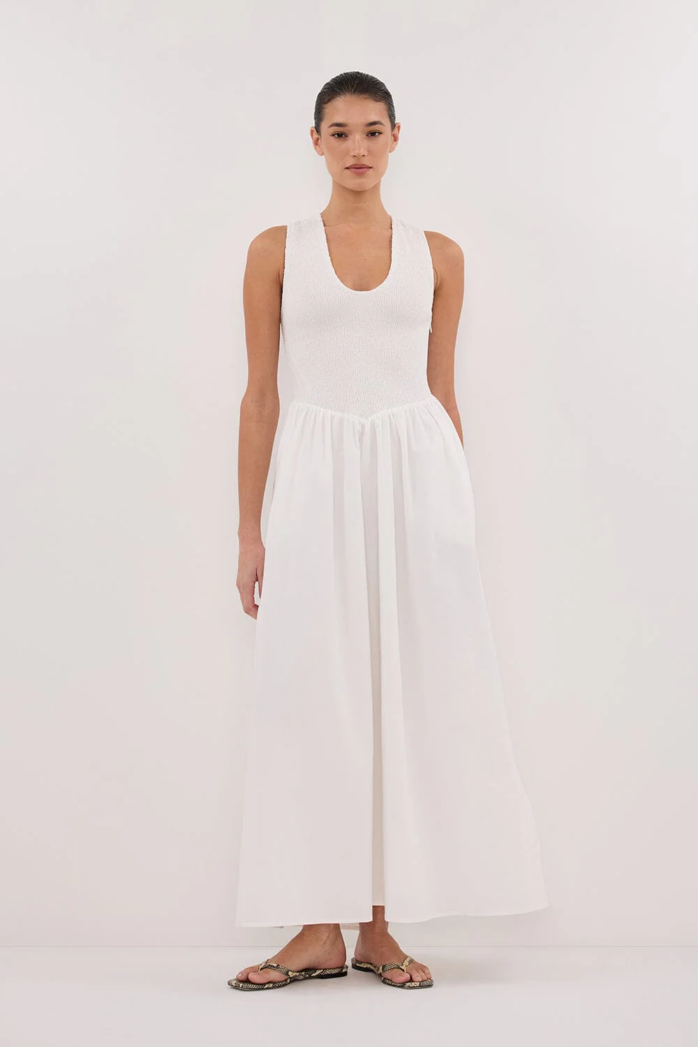 FLORENCE WHITE SLEEVELESS COTTON MIDI DRESS