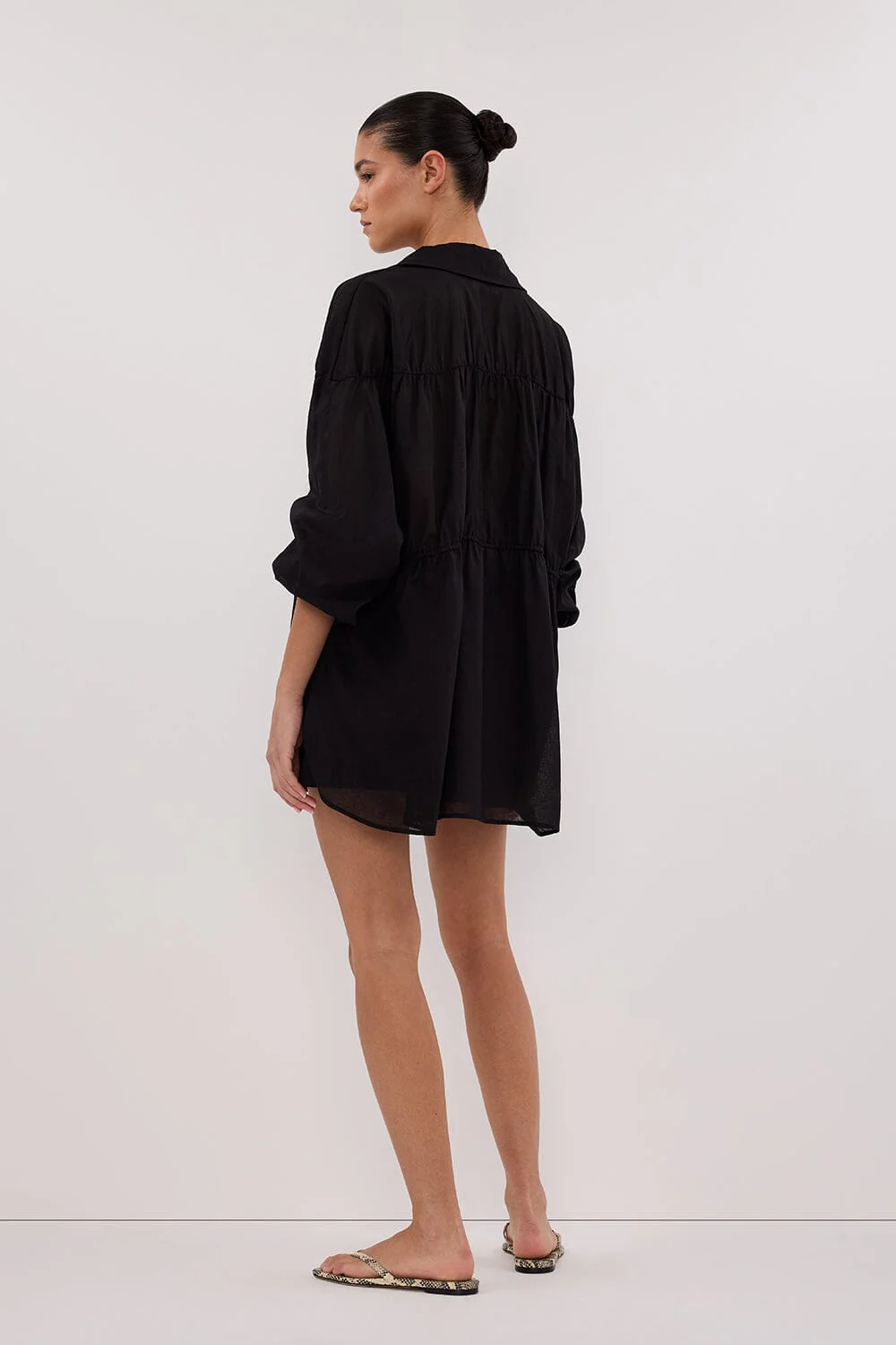 FLOYCE BLACK LINEN LONG SLEEVE TOP - Image 4