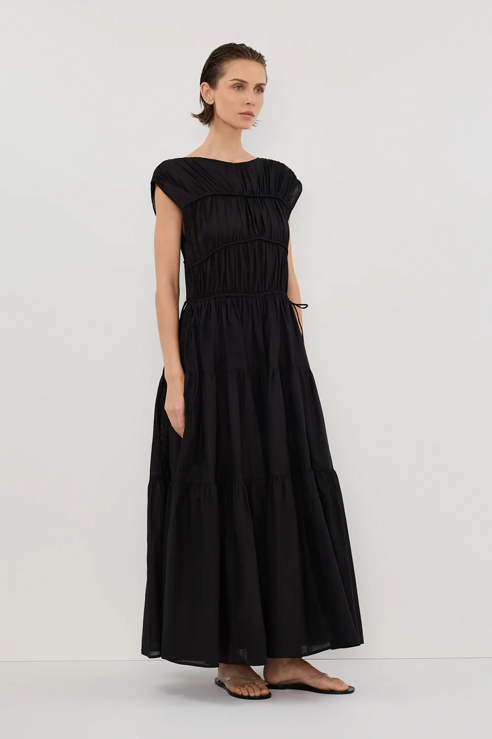 FLYNN BLACK LINEN BLEND MIDI DRESS - Image 3