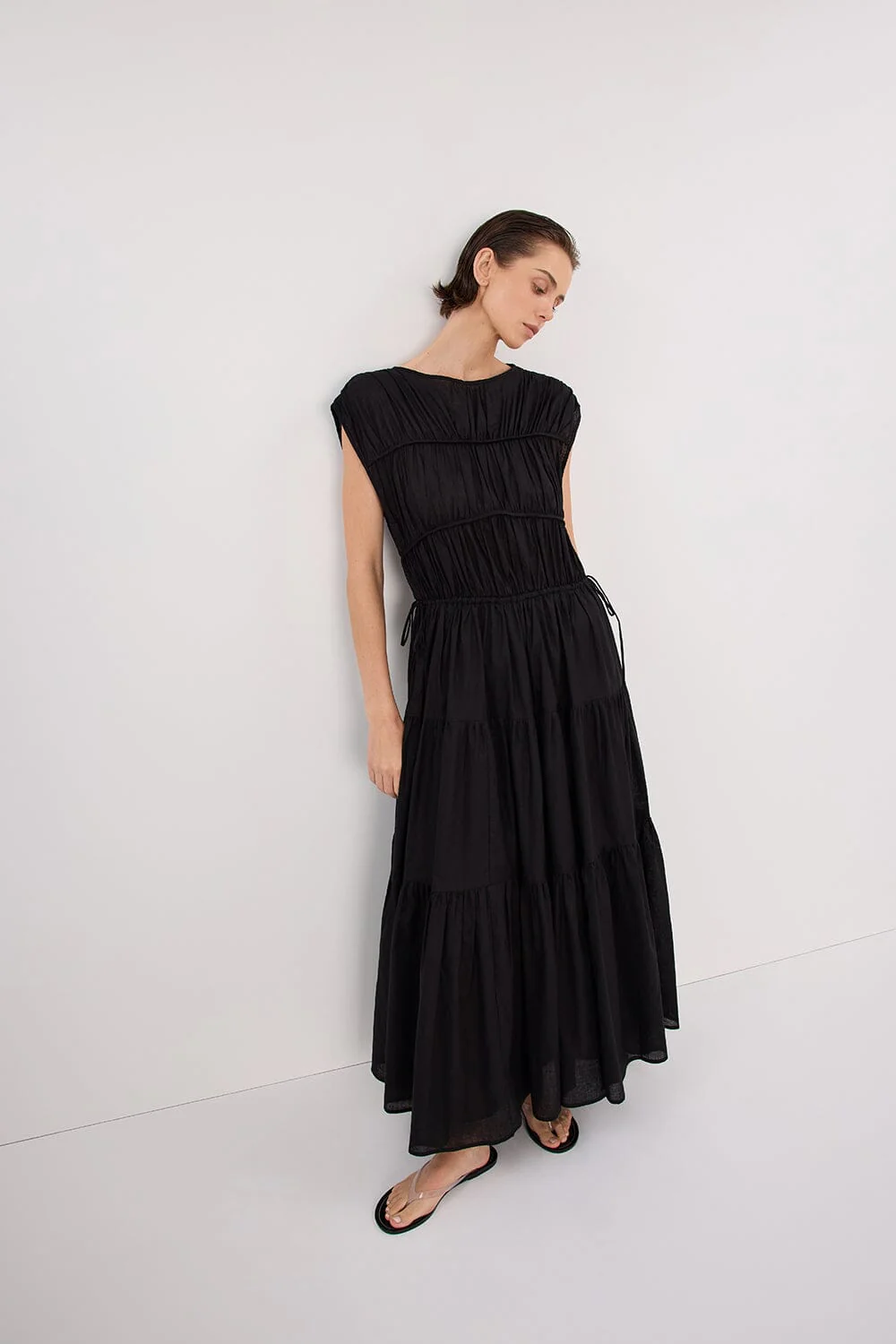 FLYNN BLACK LINEN BLEND MIDI DRESS - Image 6