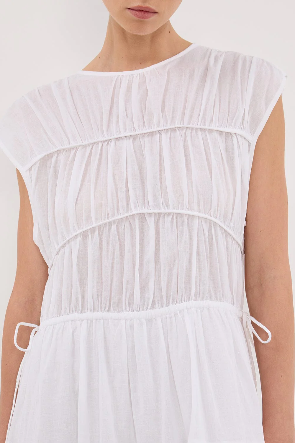 FLYNN WHITE LINEN BLEND MIDI DRESS - Image 5