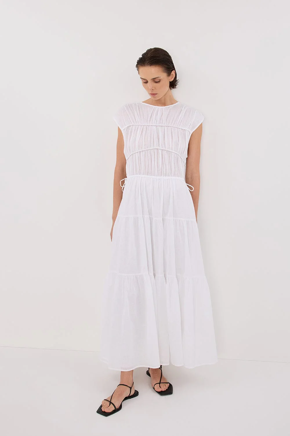 FLYNN WHITE LINEN BLEND MIDI DRESS - Image 6
