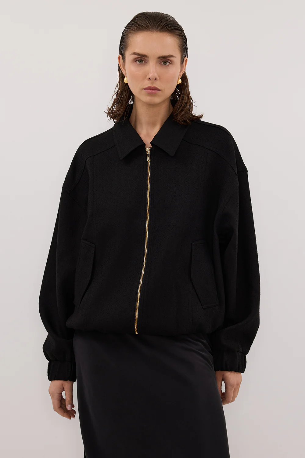 FRANKIE BLACK TWEED BOMBER JACKET - Image 2