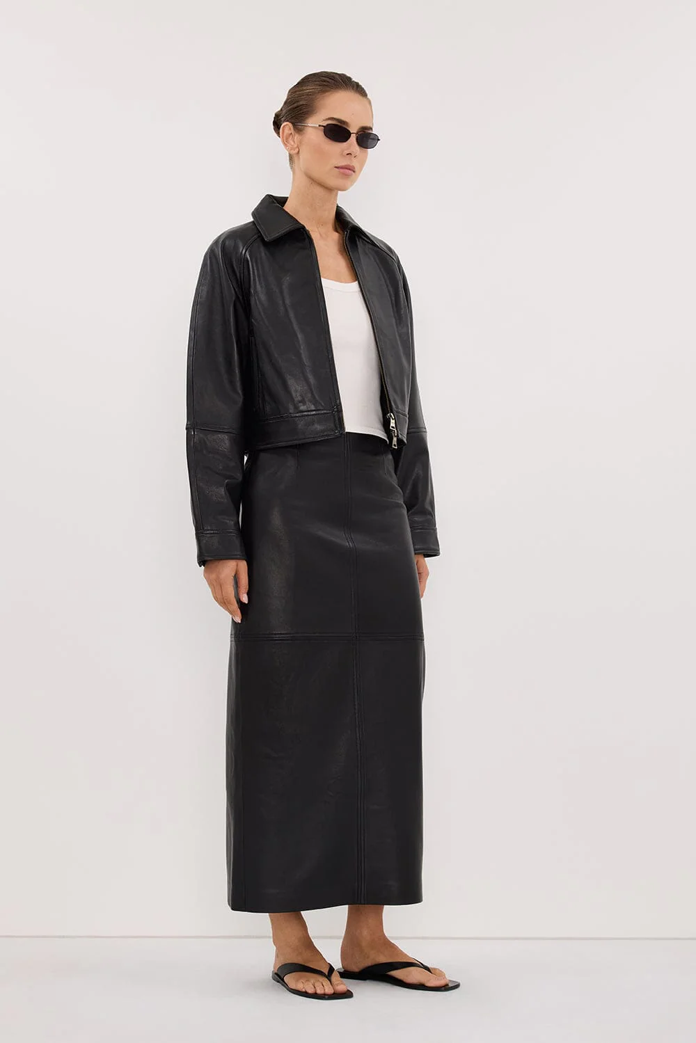 FREYA BLACK CROPPED LEATHER JACKET - Image 4