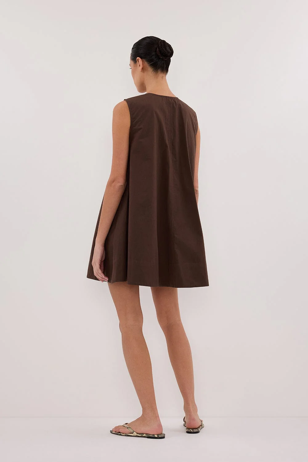 GABBY BITTER CHOC OVERSIZED COTTON MINI DRESS - Image 4