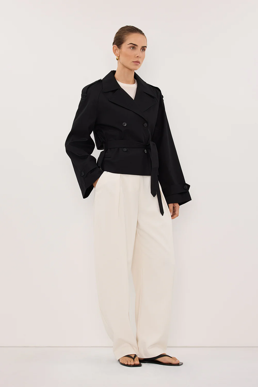 GABRIEL BLACK CROPPED TRENCH COAT - Image 4