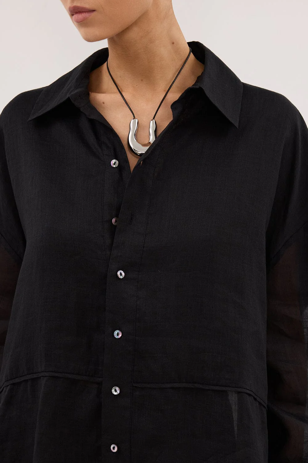 GIGI BLACK RAMIE LONG SLEEVE SHIRT - Image 6