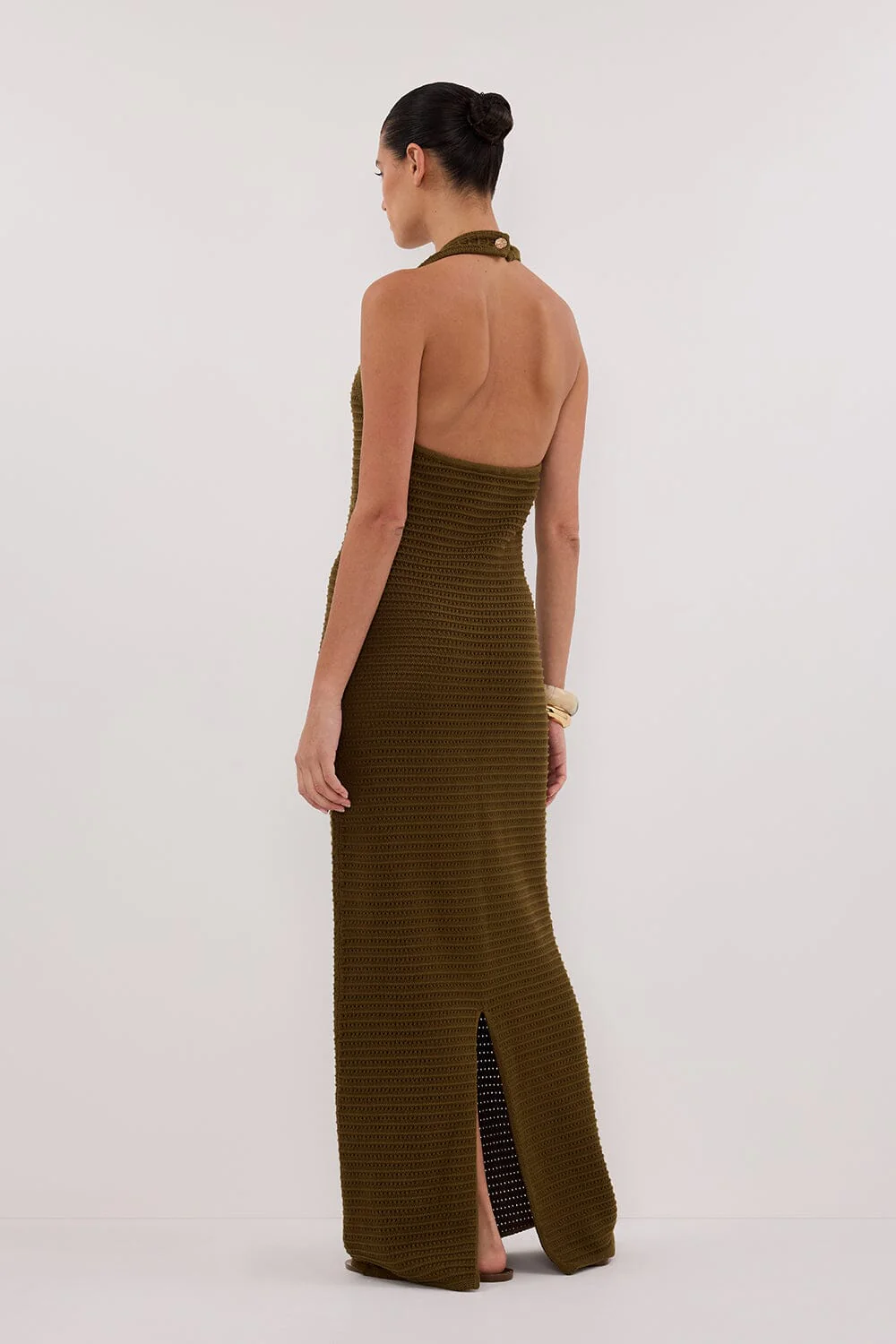 GINA OLIVE HALTER CROCHET MIDI DRESS - Image 4