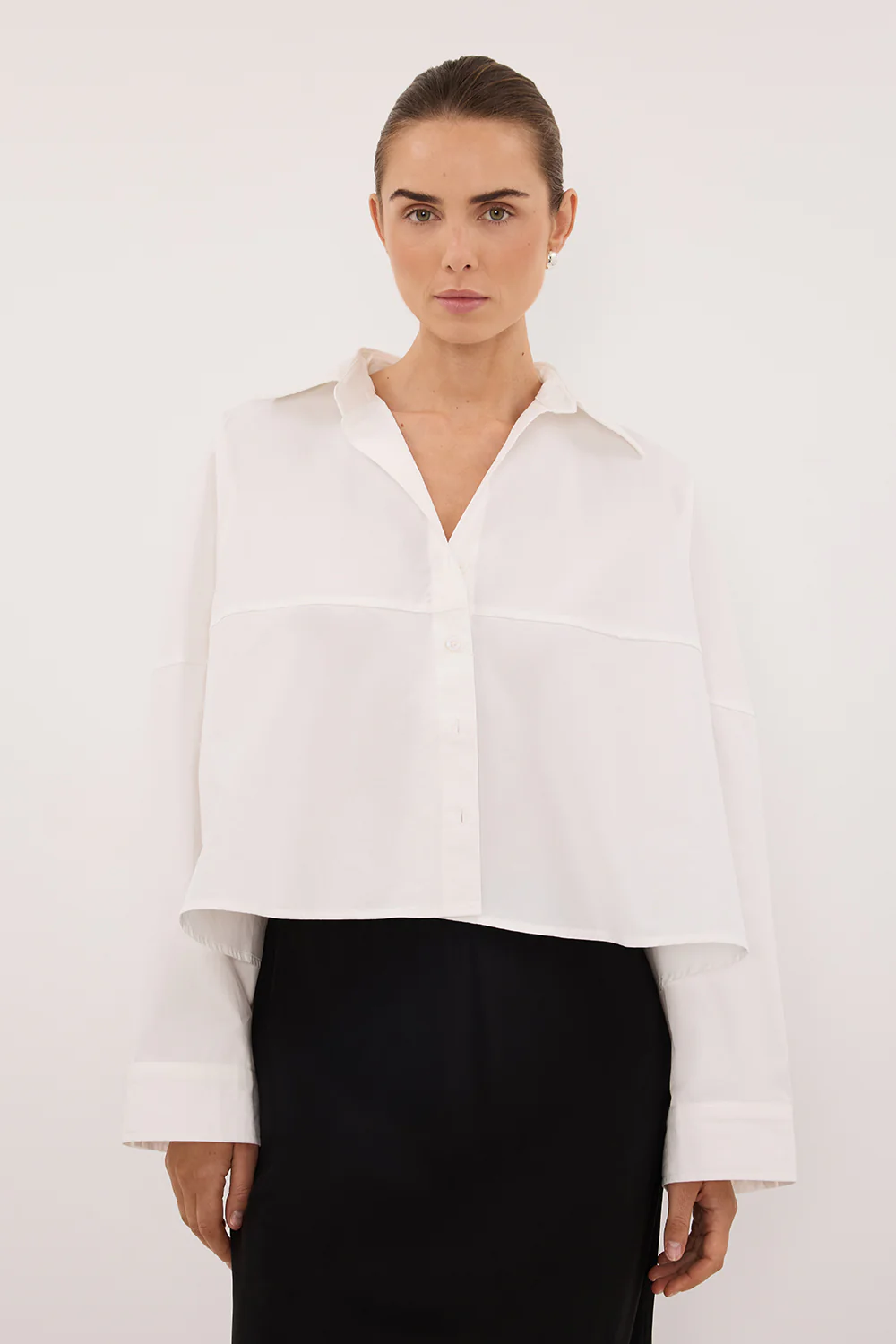 GOLDIE WHITE CROPPED COTTON SHIRT - Image 2