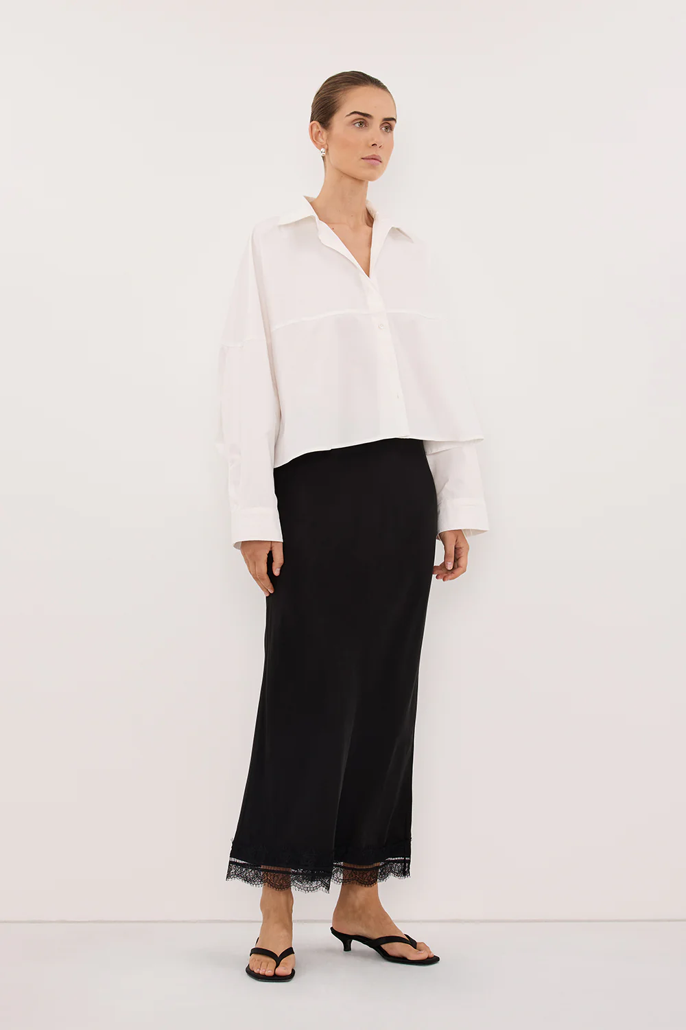 GOLDIE WHITE CROPPED COTTON SHIRT - Image 3