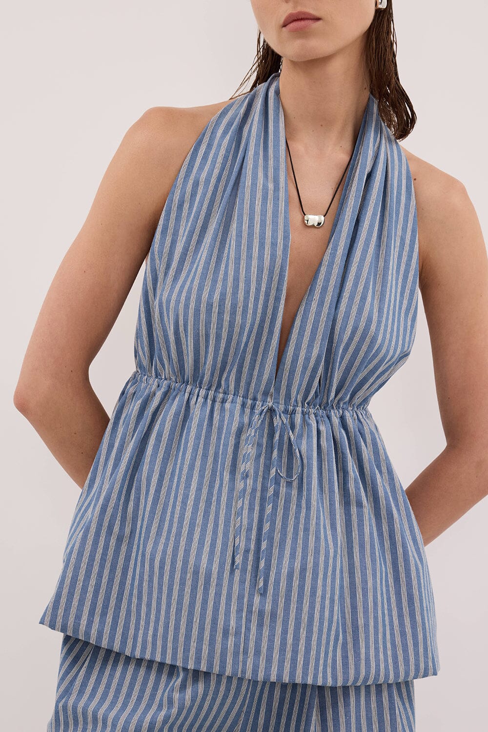 GRACIE BLUE STRIPE HALTER TOP - Image 6
