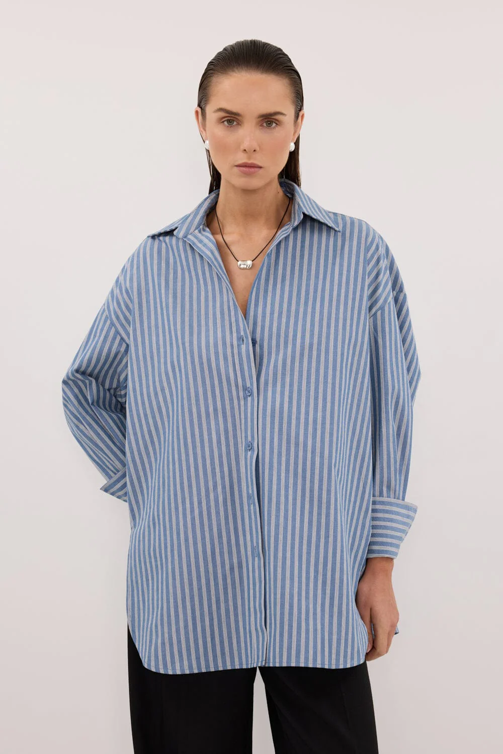 GRACIE LONG SLEEVE BLUE STRIPE SHIRT - Image 3