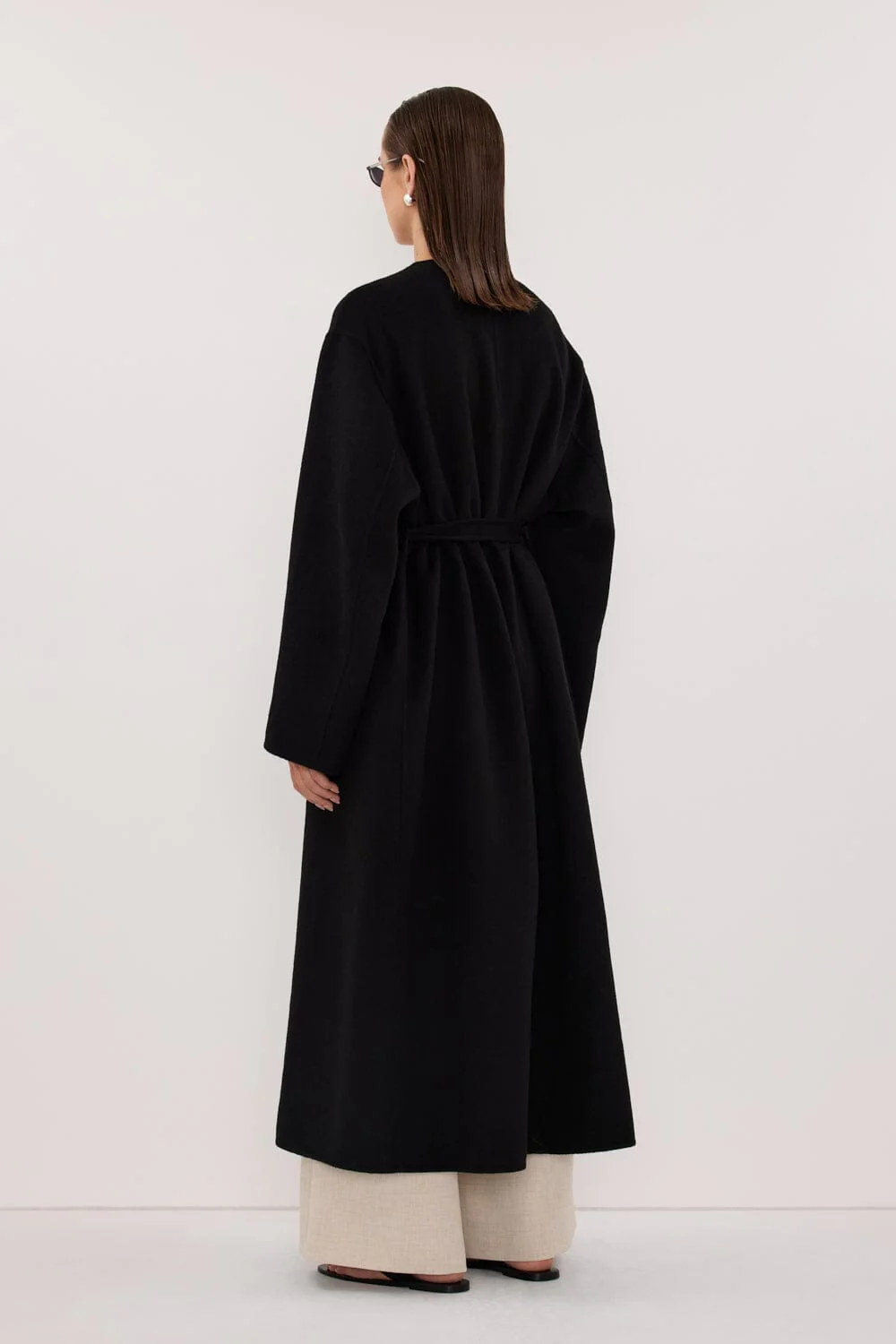 GRETA BLACK COLLARLESS WOOL BLEND COAT - Image 4