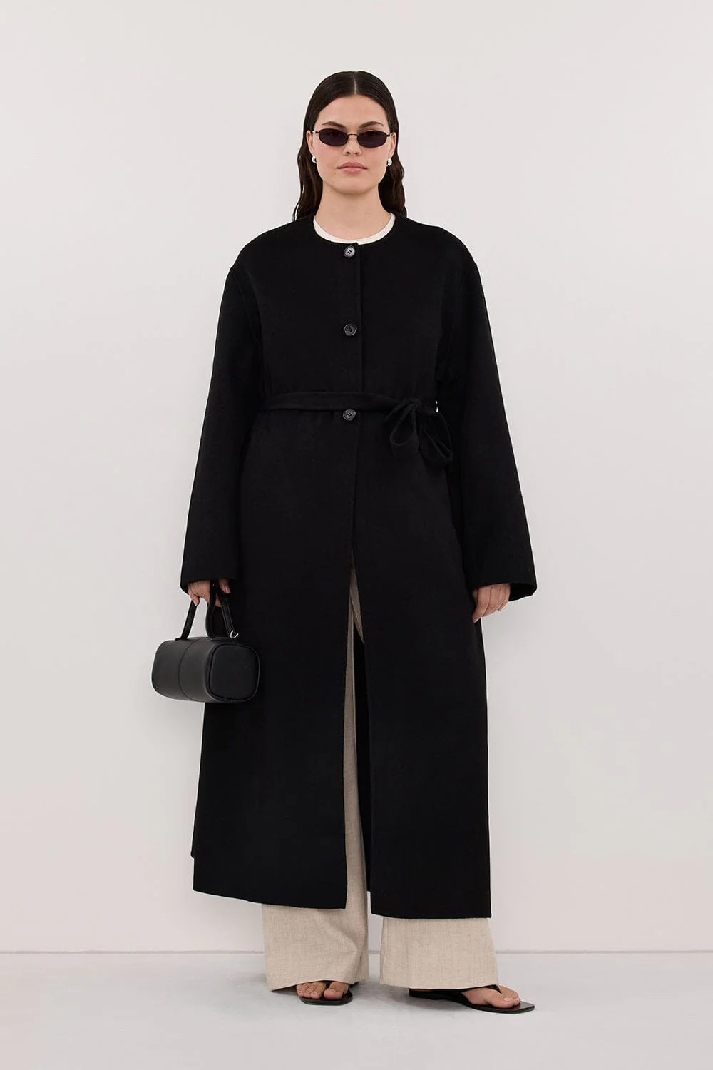 GRETA BLACK COLLARLESS WOOL BLEND COAT - Image 6