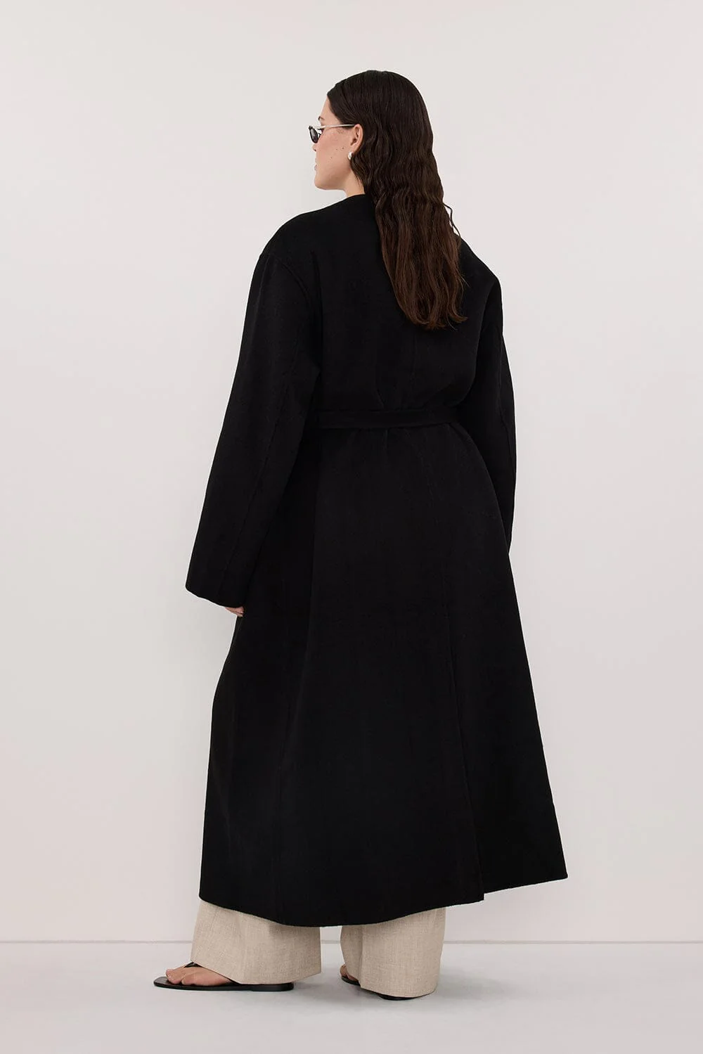 GRETA BLACK COLLARLESS WOOL BLEND COAT - Image 7