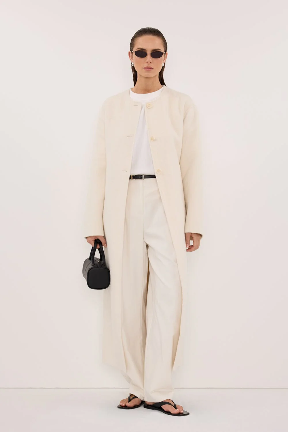 GRETA OFF WHITE COLLARLESS WOOL BLEND COAT - Image 3