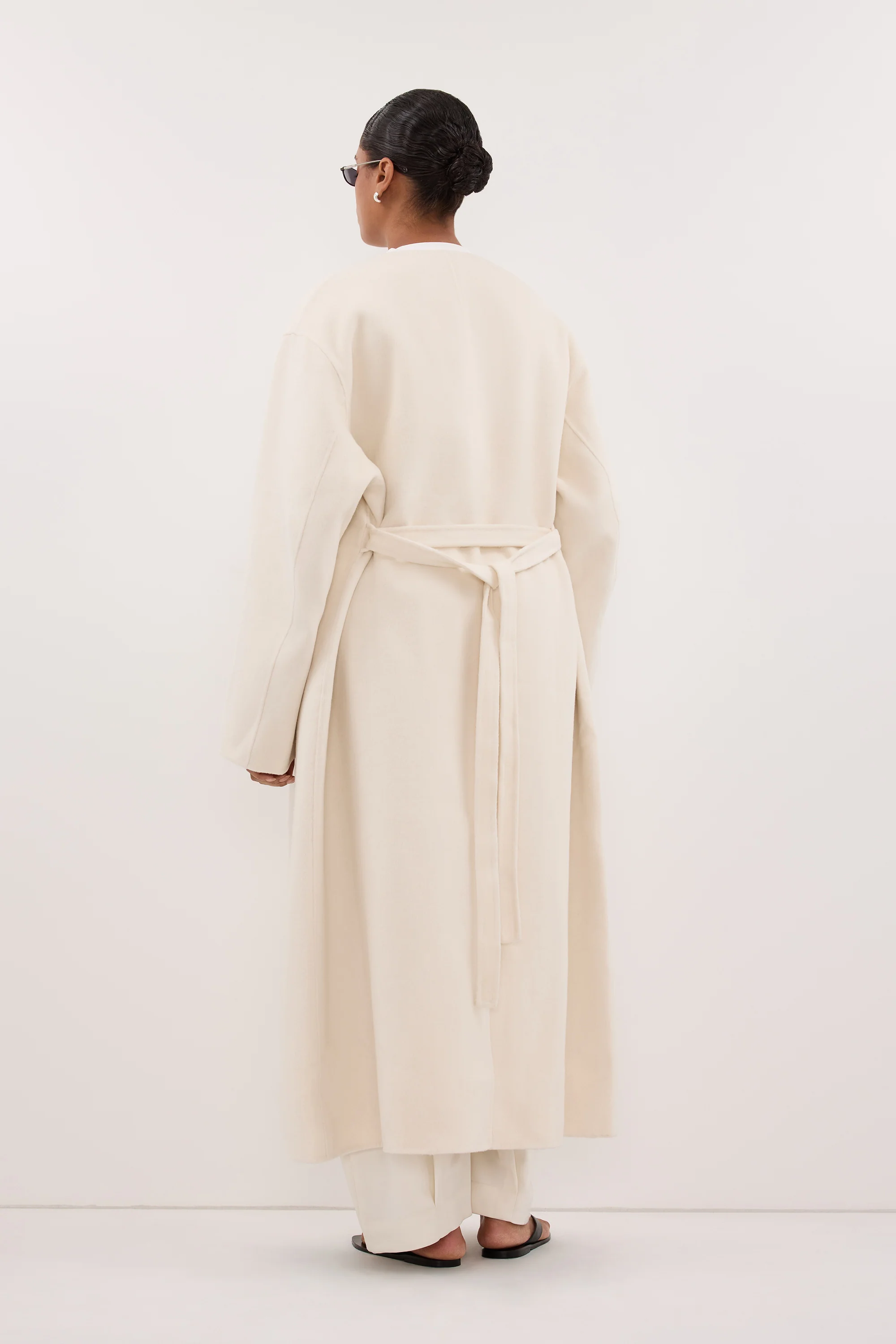 GRETA OFF WHITE COLLARLESS WOOL BLEND COAT - Image 7