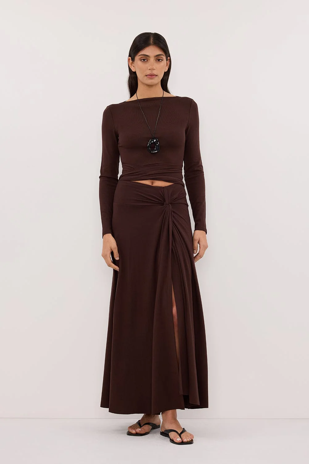 HADLEY CHOC LONG SLEEVE TWIST TOP