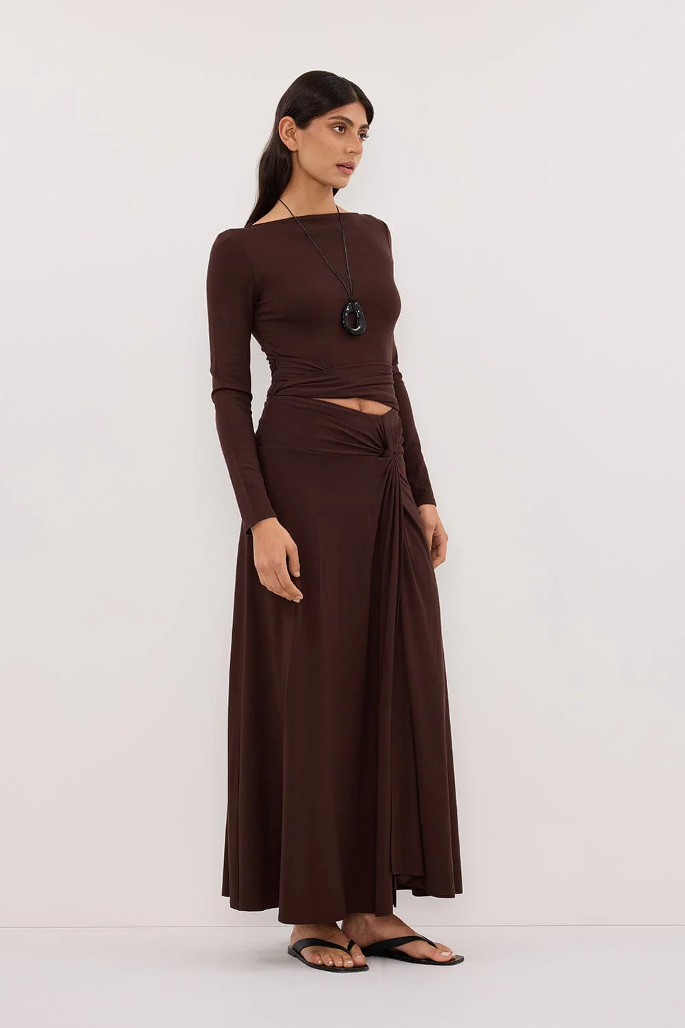 HADLEY CHOC LONG SLEEVE TWIST TOP - Image 3