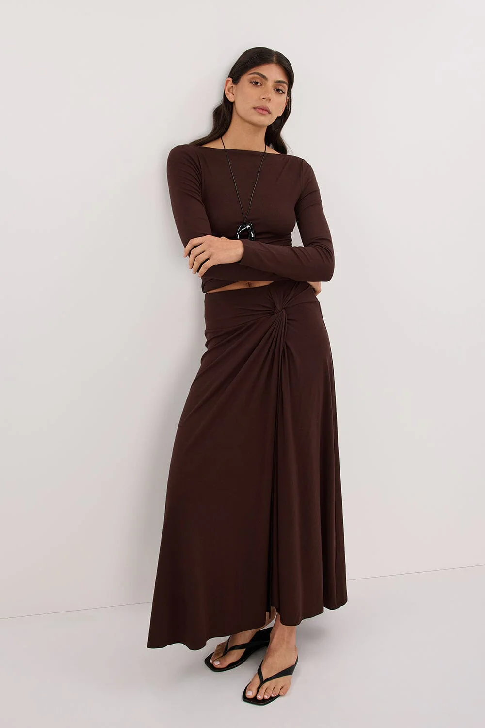 HADLEY CHOC TWIST MIDI SKIRT - Image 5