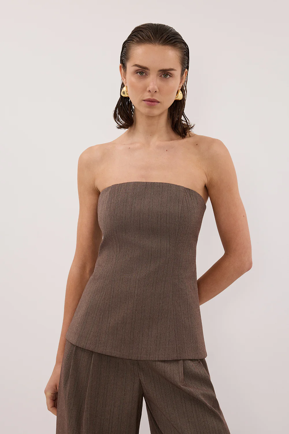HAILEY CHOC STRAPLESS STRIPE BUSTIER TOP - Image 3