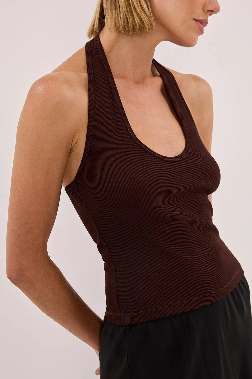 HARLAN BURNT CHOC KNIT HALTER TOP - Image 5