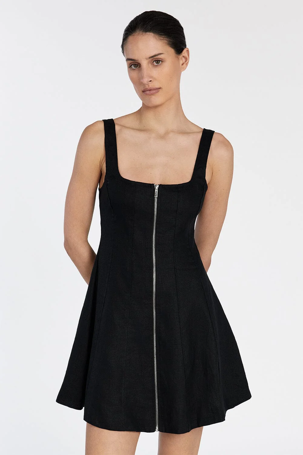 HARRIET BLACK LINEN MINI DRESS - Image 2