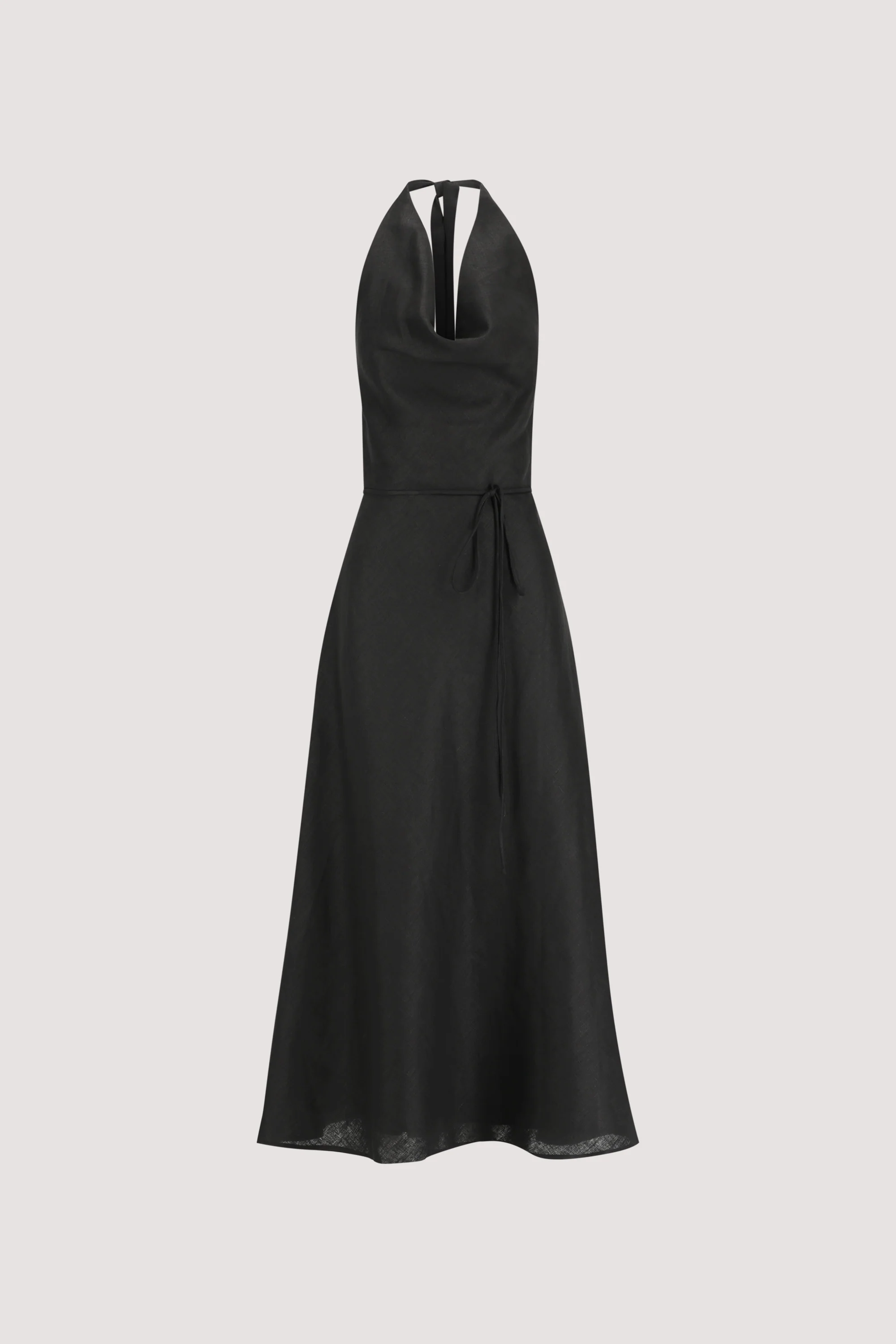 HAYLEE BLACK SLEEVELESS LINEN COWL MIDI DRESS - Image 8
